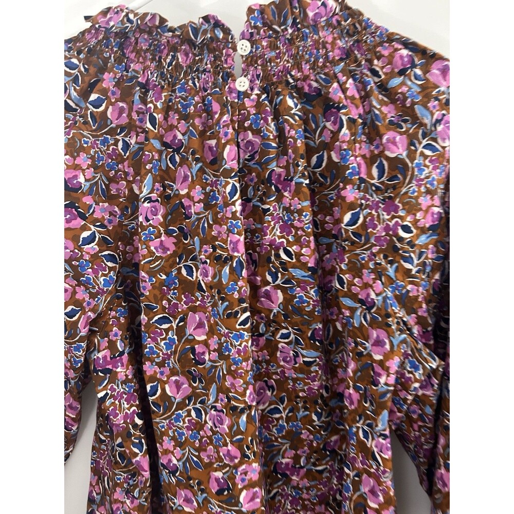 J. Crew Puff-Sleeve Popover Top shirt cottagecore floral ruffle grandma Large - Picture 7 of 9